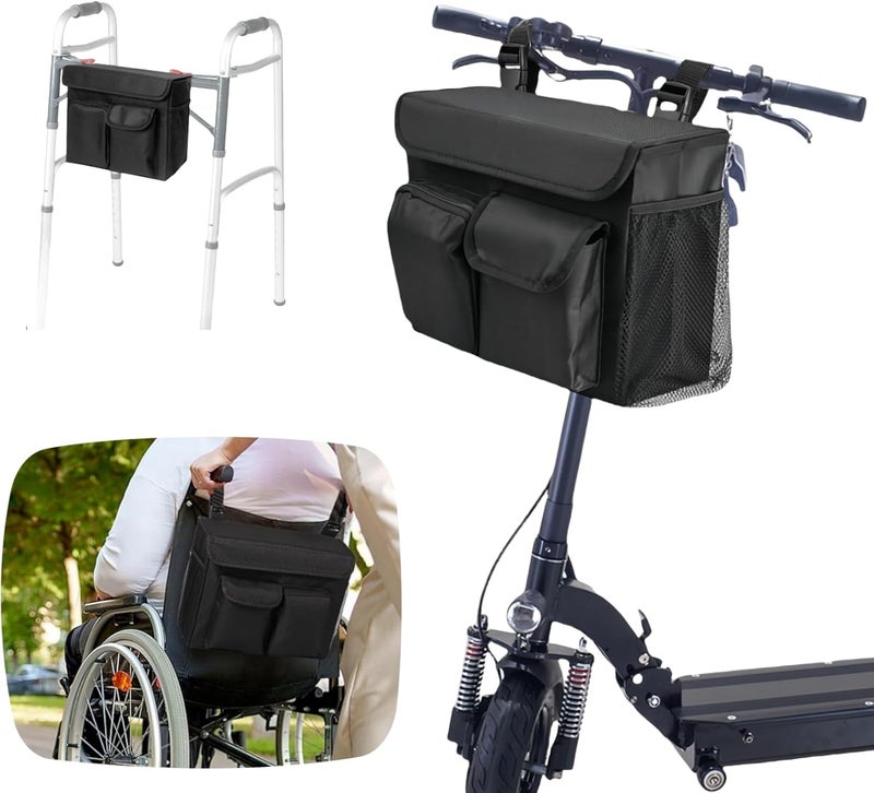 BLIRITEL Electric Scooter Bag,Mobility Scooter Basket Bag,Mobile Scooters Organizer Pouch with 14 Inch Laptop Pocket and 2 Cup Holders for Wheelchair & Bike - Image 1